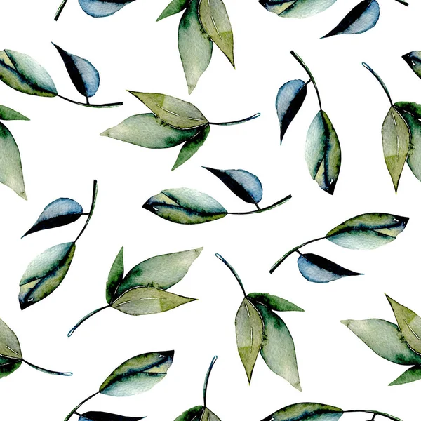 Motif floral sans couture avec des feuilles et des branches vert aquarelle — Photo