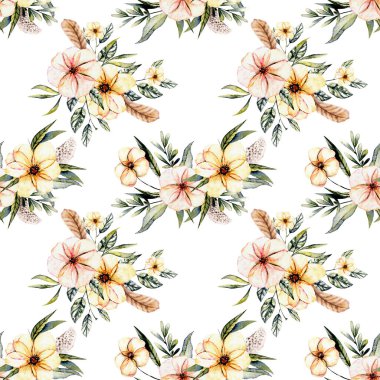 Suluboya pembe ile sorunsuz çiçek desenli çiçek buketleri eşarplı