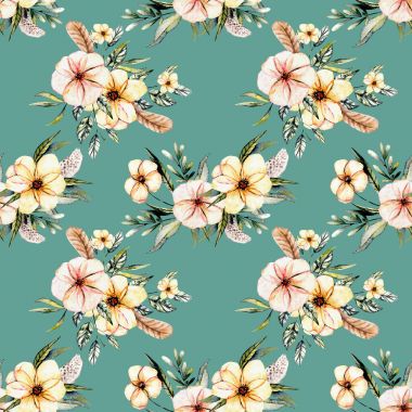 Suluboya pembe ile sorunsuz çiçek desenli çiçek buketleri eşarplı