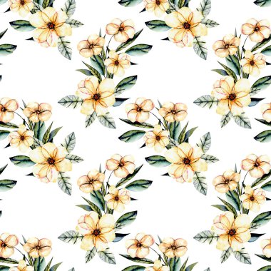 Sulu boya pembe ile sorunsuz çiçek desenli çiçek buketleri