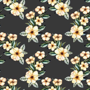 Sulu boya pembe ile sorunsuz çiçek desenli çiçek buketleri