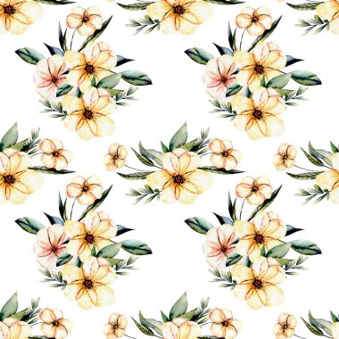 Sulu boya pembe ile sorunsuz çiçek desenli çiçek buketleri