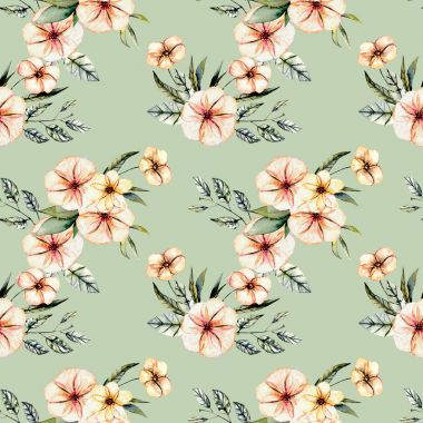 Sulu boya pembe ile sorunsuz çiçek desenli çiçek buketleri