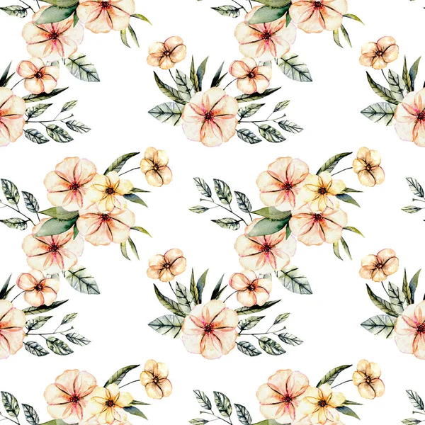 Seamless floral pattern with watercolor pink flowers bouquets — Stock Photo, Image