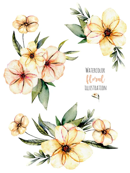 Set von Aquarell rosa Blumen und Blätter Blumensträuße Illustration — Stockfoto