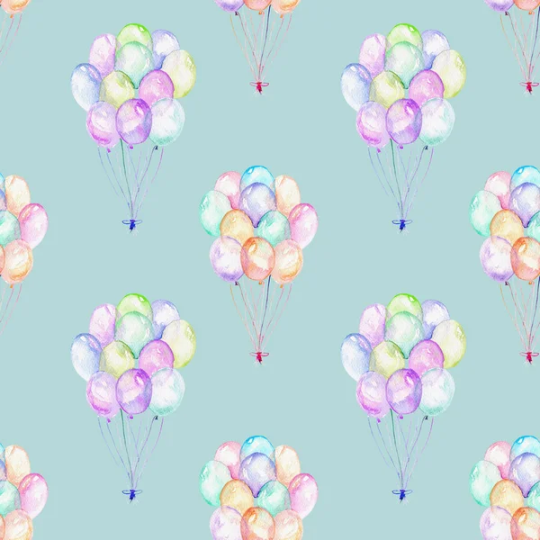 Seamless pattern with watercolor bundle of balloons