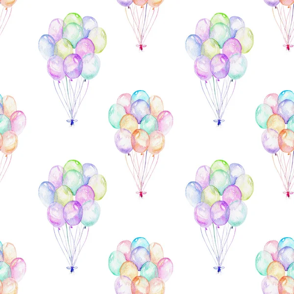 Seamless pattern with watercolor bundle of balloons — Stock Photo, Image