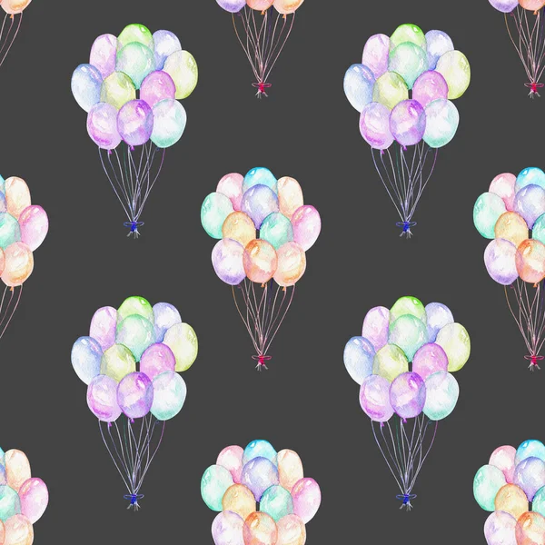 Seamless pattern with watercolor bundle of balloons — Stock Photo, Image