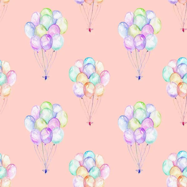 Seamless pattern with watercolor bundle of balloons