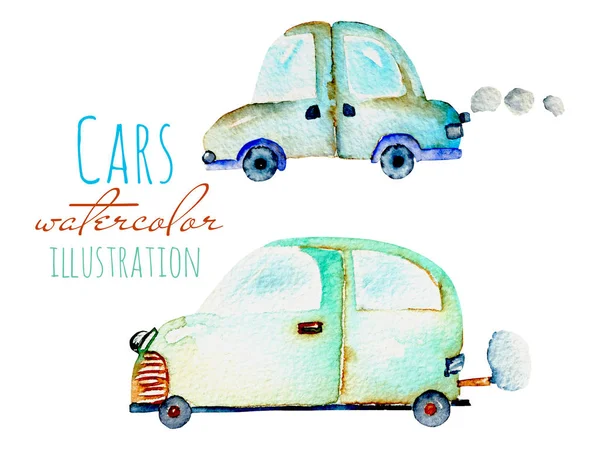 Ilustração de aquarela carros bonitos, crianças ilustração — Fotografia de Stock