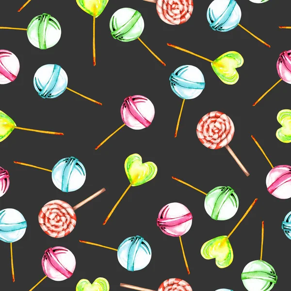원활한 수채화 롤리팝 패턴 — 스톡 사진