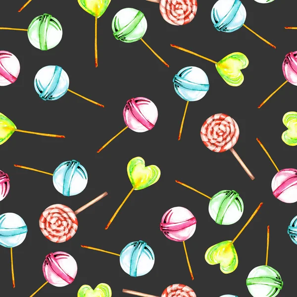 Seamless pattern with watercolor lollipop