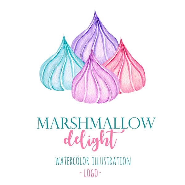 Watercolor marshmallow illustration, for use in a logo, sign, symbol — Stock Photo, Image