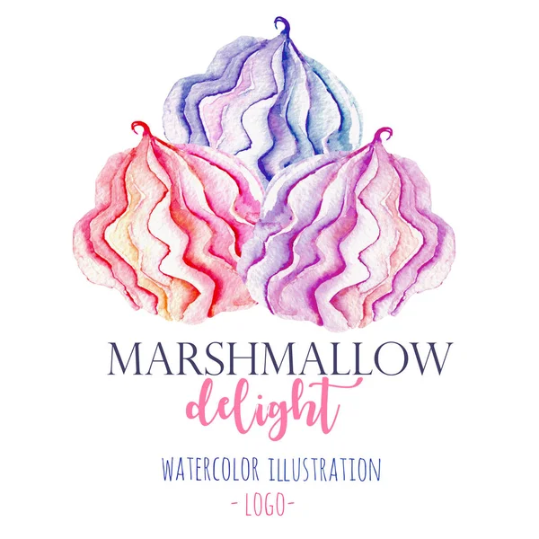 Watercolor marshmallow illustration, for use in a logo, sign, symbol — Stock Photo, Image