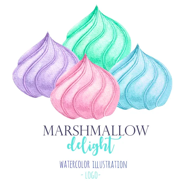 Aquarell-Marshmallow-Illustration, zur Verwendung in Logo, Schild, Symbol — Stockfoto