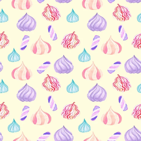 수채화 마쉬 멜 로우와 함께 완벽 한 패턴 — 스톡 사진