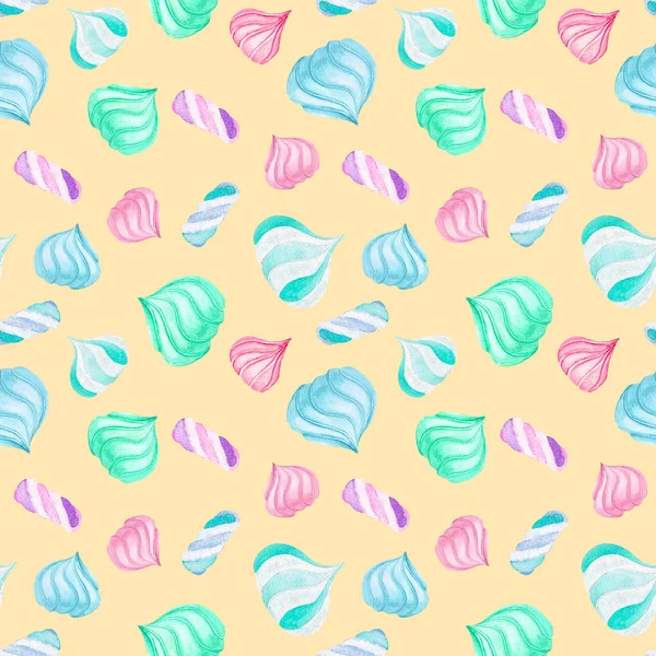 수채화 마쉬 멜 로우와 함께 완벽 한 패턴 — 스톡 사진