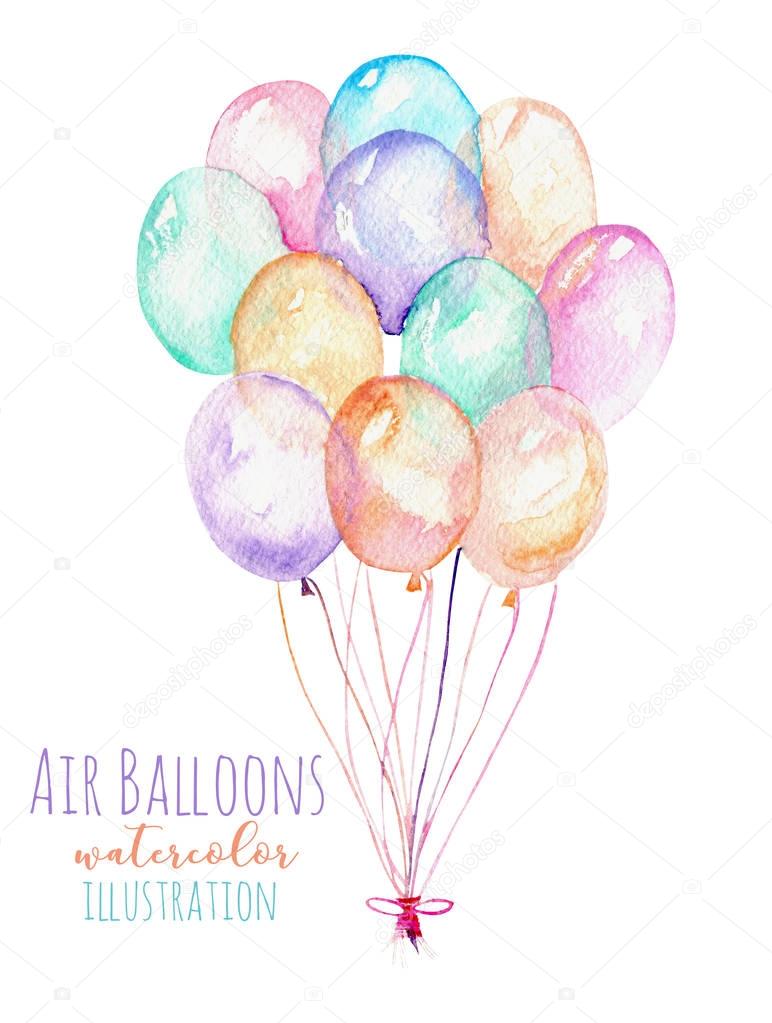 Illustration with a bundle of watercolor air balloons