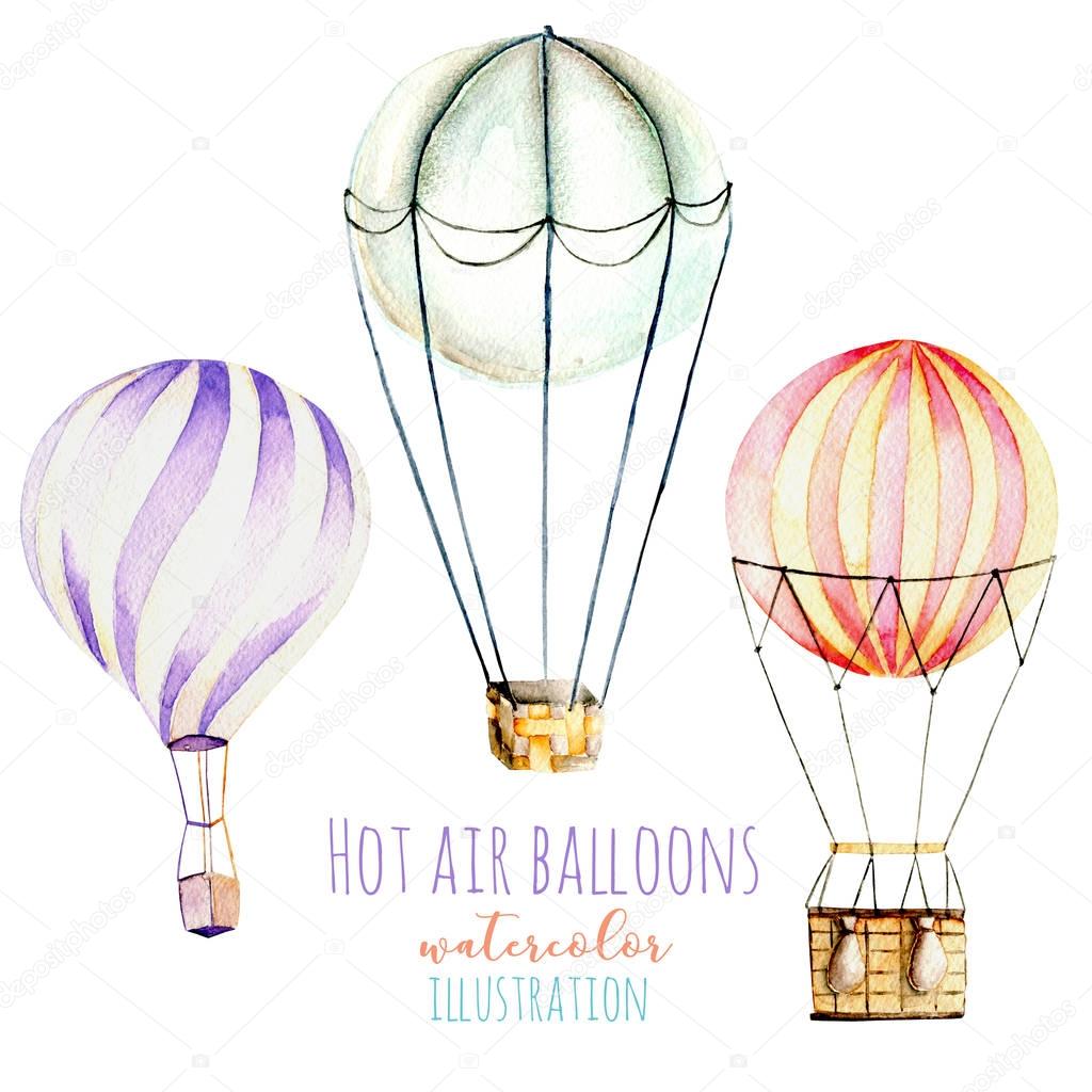 Illustration with watercolor hot air balloons