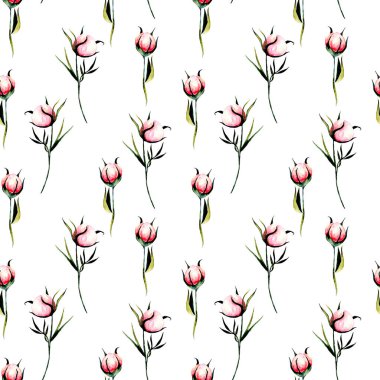 Pembe Şakayık ile sorunsuz çiçek desenli çiçek tomurcukları