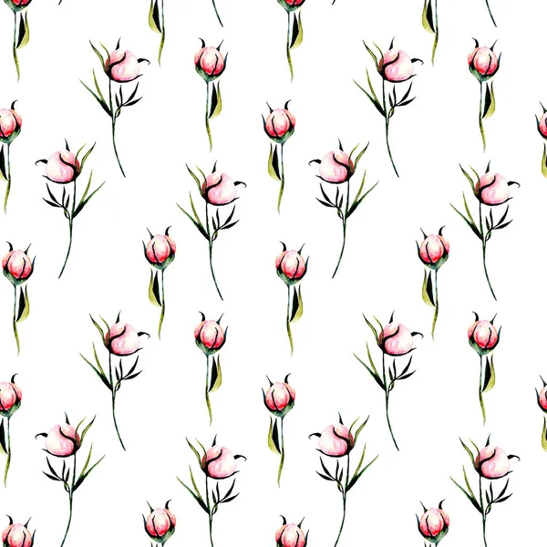 Seamless floral pattern with pink peony flowers buds — Stock Photo, Image