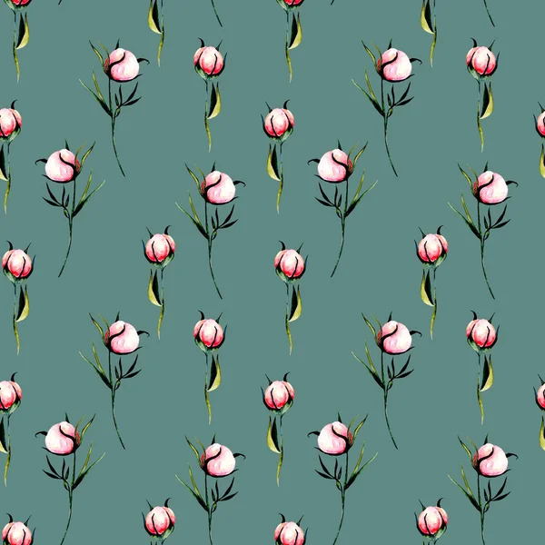 Seamless floral pattern with pink peony flowers buds — Stock Photo, Image