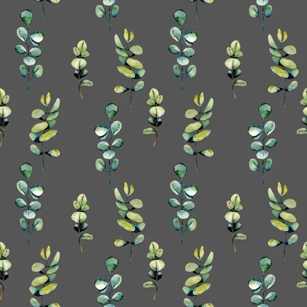 Seamless floral pattern with watercolor eucalyptus branches — Stock Photo, Image