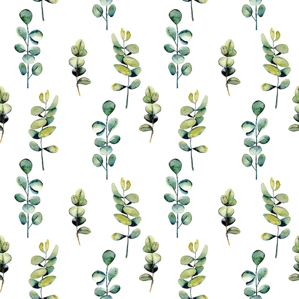 Seamless floral pattern with watercolor eucalyptus branches — Stock Photo, Image