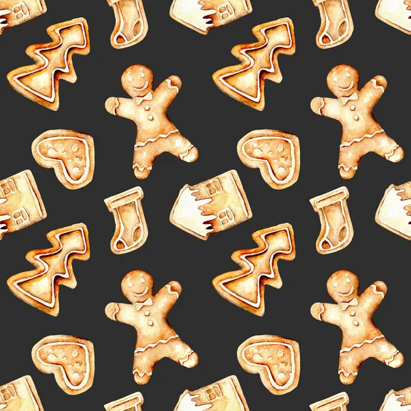 Seamless pattern with watercolor gingerbreads — Stock Image Seamless pattern with watercolor gingerbreads Stock Picture