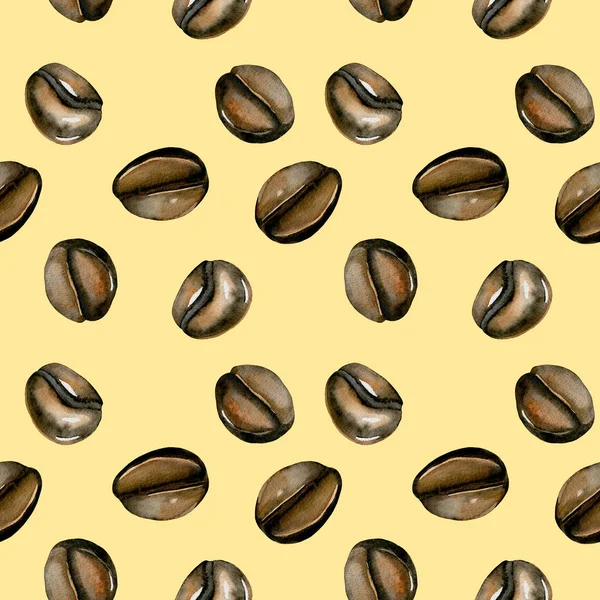 Бесшовный рисунок с акварелью кофе в зернах — стоковое фото