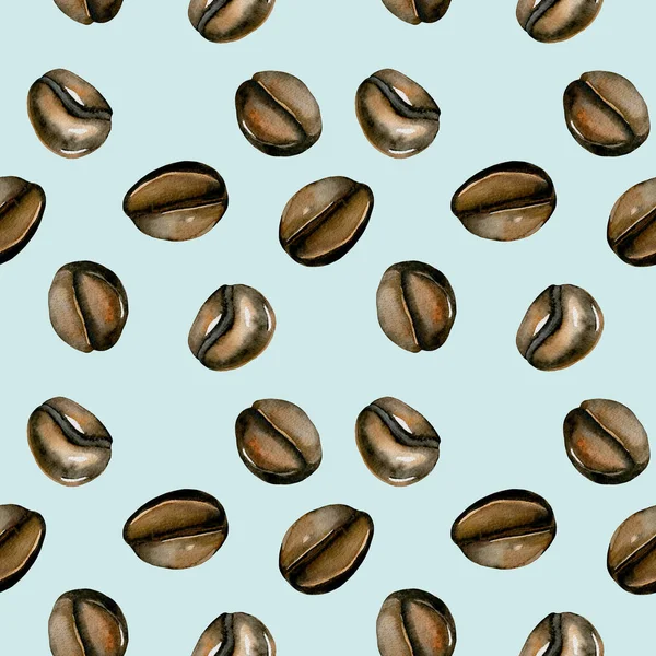 Безшовний візерунок з акварельними кавовими зернами — стокове фото