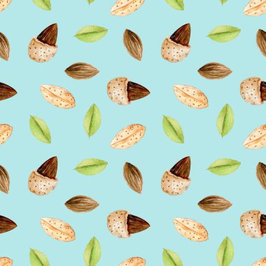 Seamless pattern with watercolor almond elements clipart