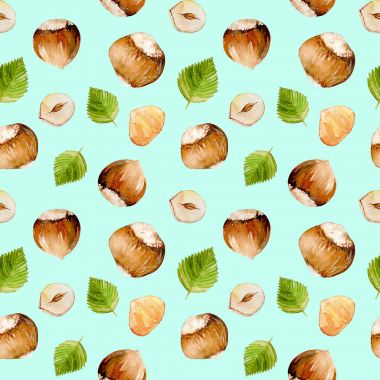 Seamless pattern with watercolor hazelnut elements clipart