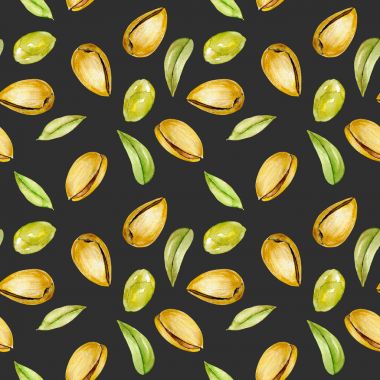 Seamless pattern with watercolor pistachios elements clipart