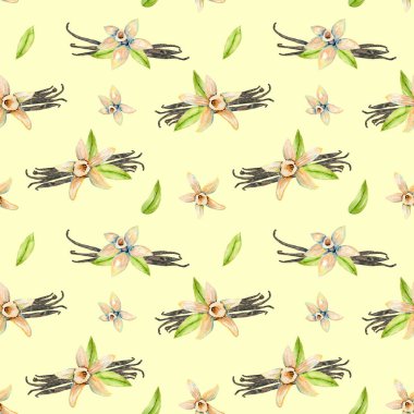 Suluboya vanilya çiçekler ile Seamless Modeli