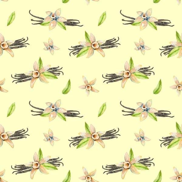 Seamless pattern with watercolor vanilla flowers — Stock Photo, Image