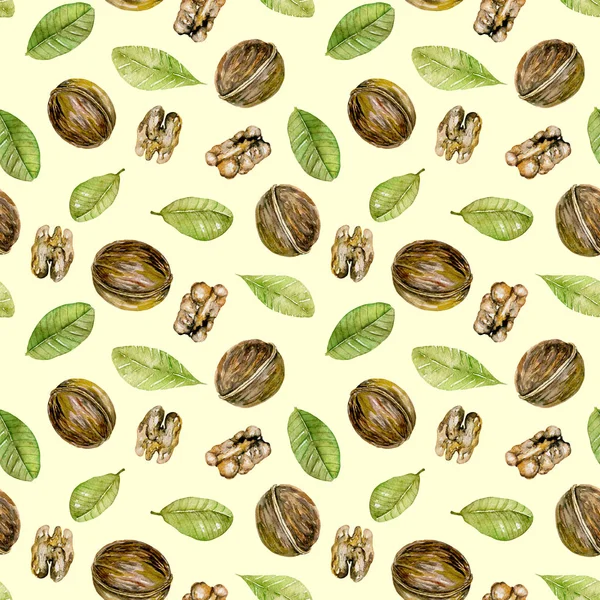 Seamless pattern with  watercolor walnuts elements — Stock Photo, Image