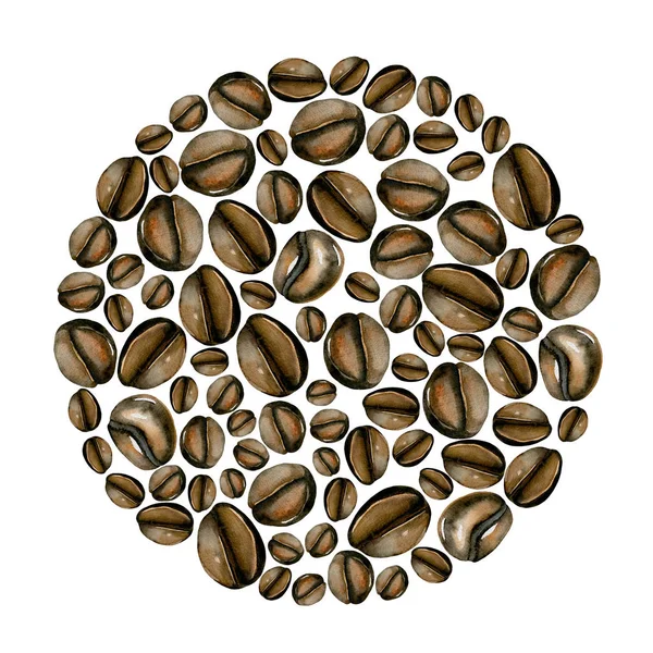 Cirkel illustration från akvarell kaffebönor — Stockfoto