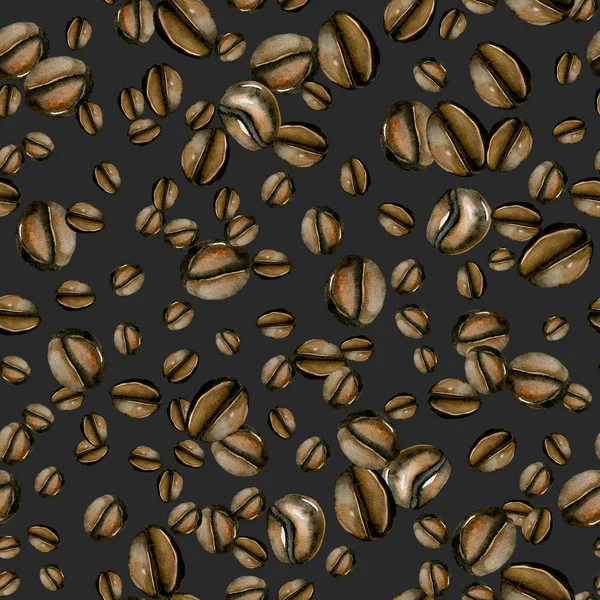 Бесшовный рисунок с акварелью кофе в зернах — стоковое фото