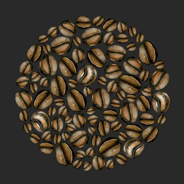 Ilustración circular de granos de café acuarela — Foto de Stock