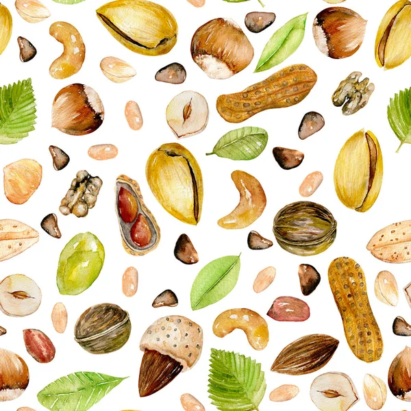 Seamless pattern with watercolor nuts — Stock Photo, Image