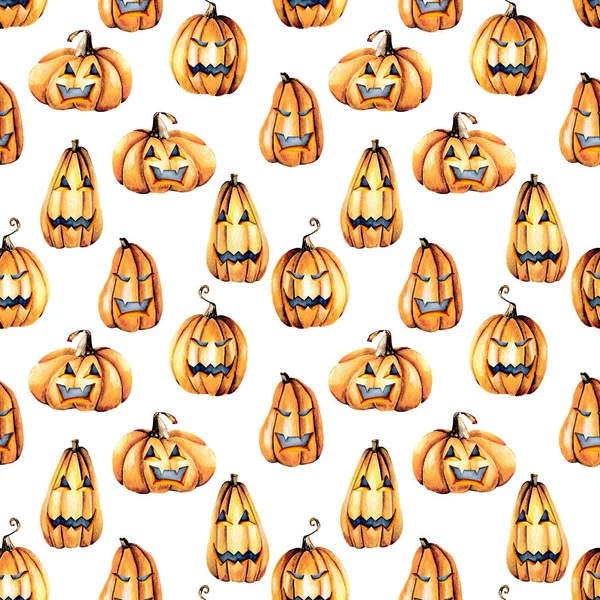 Seamless pattern with watercolor Halloween pumpkins — Stock Photo, Image