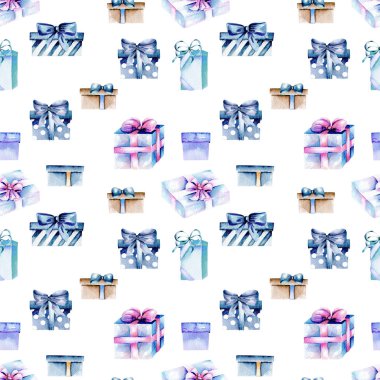 Suluboya mavi hediye kutuları ile Seamless Modeli