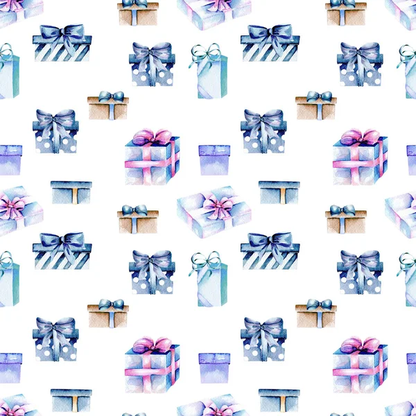 Suluboya mavi hediye kutuları ile Seamless Modeli
