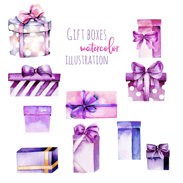 Suluboya mor hediye kutuları kümesi