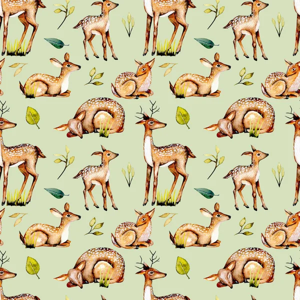 Suluboya geyikler, Bebek geyikler ve çiçek öğeleri ile Seamless Modeli