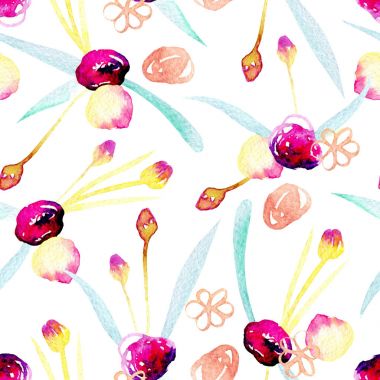 Suluboya soyut pembe ve sarı çiçekler ile Seamless Modeli