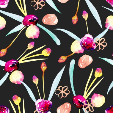 Suluboya soyut pembe ve sarı çiçekler ile Seamless Modeli