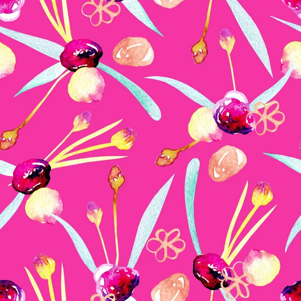 Nahtloses Muster mit abstrakten rosa und gelben Blüten — Stockfoto