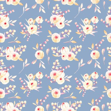 Pembe suluboya çiçek posies ile sorunsuz çiçek desenli